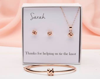 Bridesmaid Gift Set, Tie the Knot jewelry Set , Knot Earrings, Bridesmaid Earrings, Rose Gold Knot Earrings, Bridesmaid Jewelry, PD