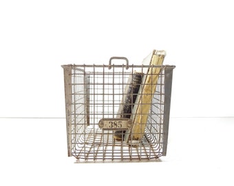 Vintage Metal Locker Basket / Industrial Storage