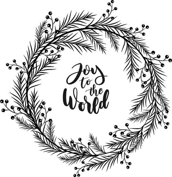 Joy to the World Wreath Printable Holly Wreath Clipart Black