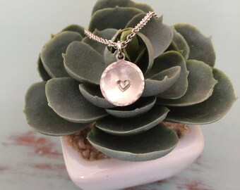 Tiny Hand Stamped Heart Necklace
