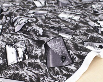 Japanese Fabric Hokusai Monochrome canvas - 50cm