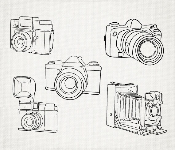 Hand Drawn Cameras Clip Art Outline Clipart Digital Vector And Png EPS Hand Drawn Cameras Clip Art Outline Clipart Digital Vector And Png EPS