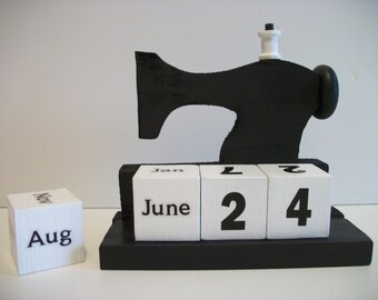 Sewing Machine Calendar Perpetual Wood Block Black Sewing Machine Decor