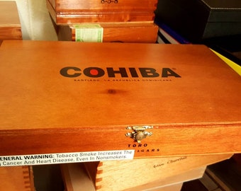 Cohiba Toro empty wooden cigar box with metal hinges and clasp