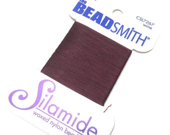 BeadSmith Silamide. Waxed Nylon Bead String. Size A. Stringing Supplies. Beadweaving Thread. Beading Thread. Wine. 40 yards. One (1).