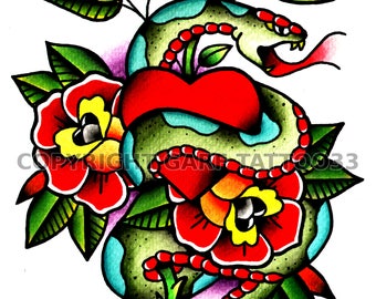 Traditional snake tattoo art