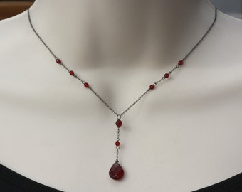 Delicate Garnet Necklace, Mothers Day, Birthday gift for Wife, for Sister, for Girlfriend, for Daughter, for Niece, Retro, Vintage Style