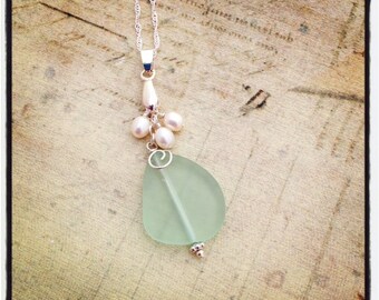 Aqua Sea Glass Necklace Seaglass Necklace Sea Glass Jewelry Wedding Necklace Bridal Necklace Bridesmaid Beach Jewelry Seaglass Jewelry 008