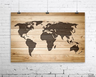 rustic wood large world map poster wood wall art print gifts for him