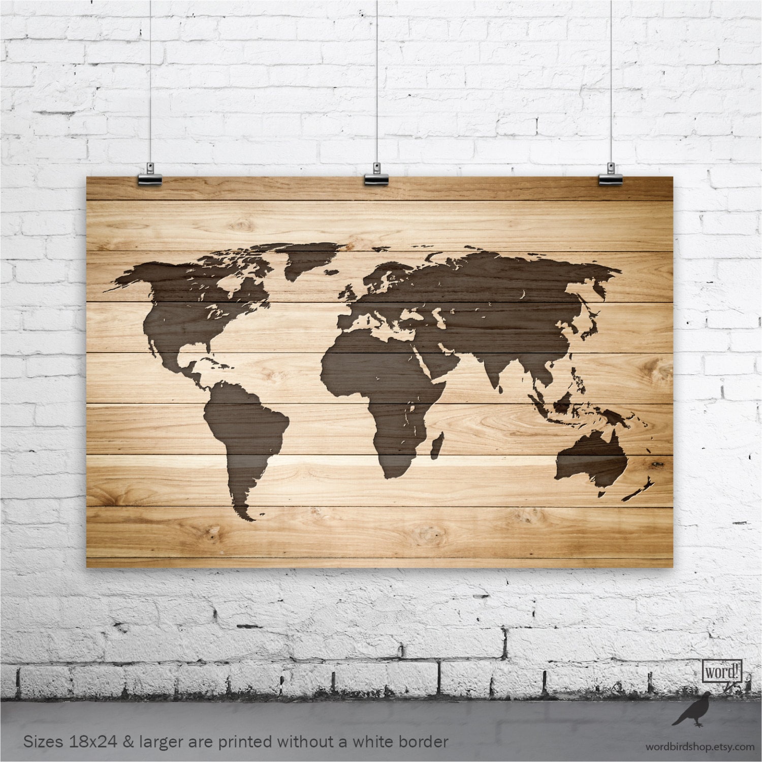 Rustic Wood Large World Map Poster Wood Wall Art Print Gifts