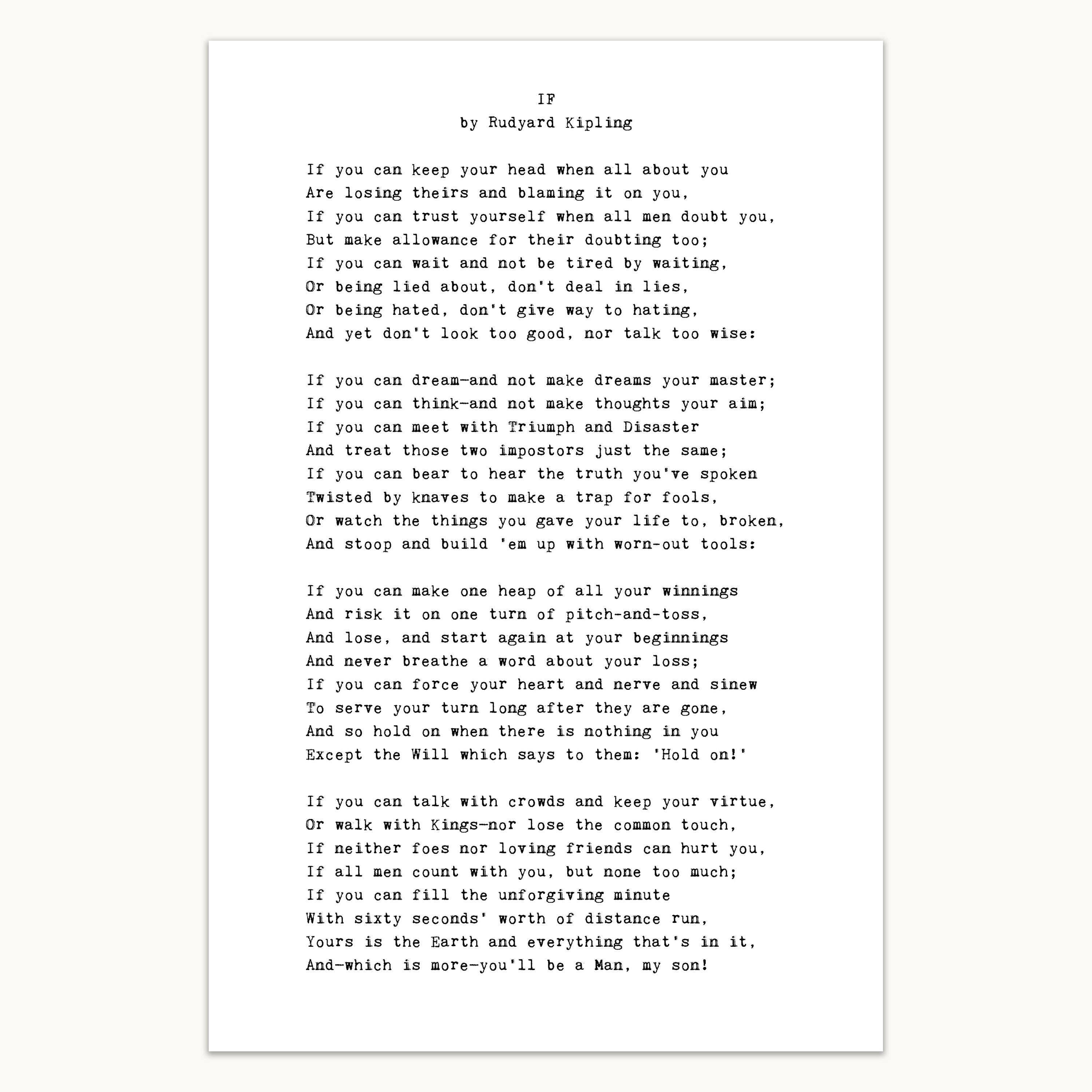 Poem for Teenage Boy Art Print If poem Rudyard Kipling