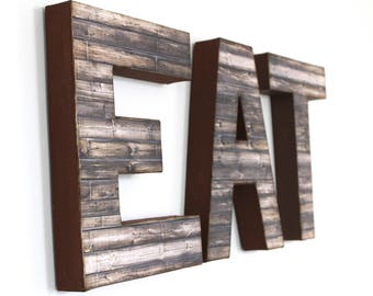 EAT Sign - Distressed Letters - Yum Sign - Rustic Wooden Letters - Reclaimed Wood - Rustic Home Decor - Wood Letters - Kitchen Signs