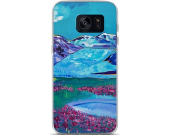 Juneau Mendenhall Glacier Samsung Case Alaska Fireweed mountains purple blue pink