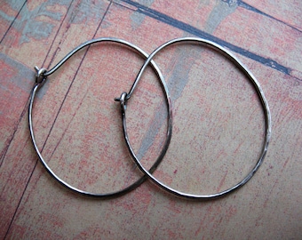 18 gauge Hammered Antiqued Sterling Silver Hoops - 1 pair - 35 by 40mm