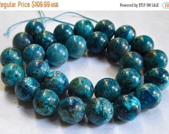 SALE Natural Chrysocolla Beads Arizona Round 14mm, Rare Turquoise Lapis Blue Gemstone