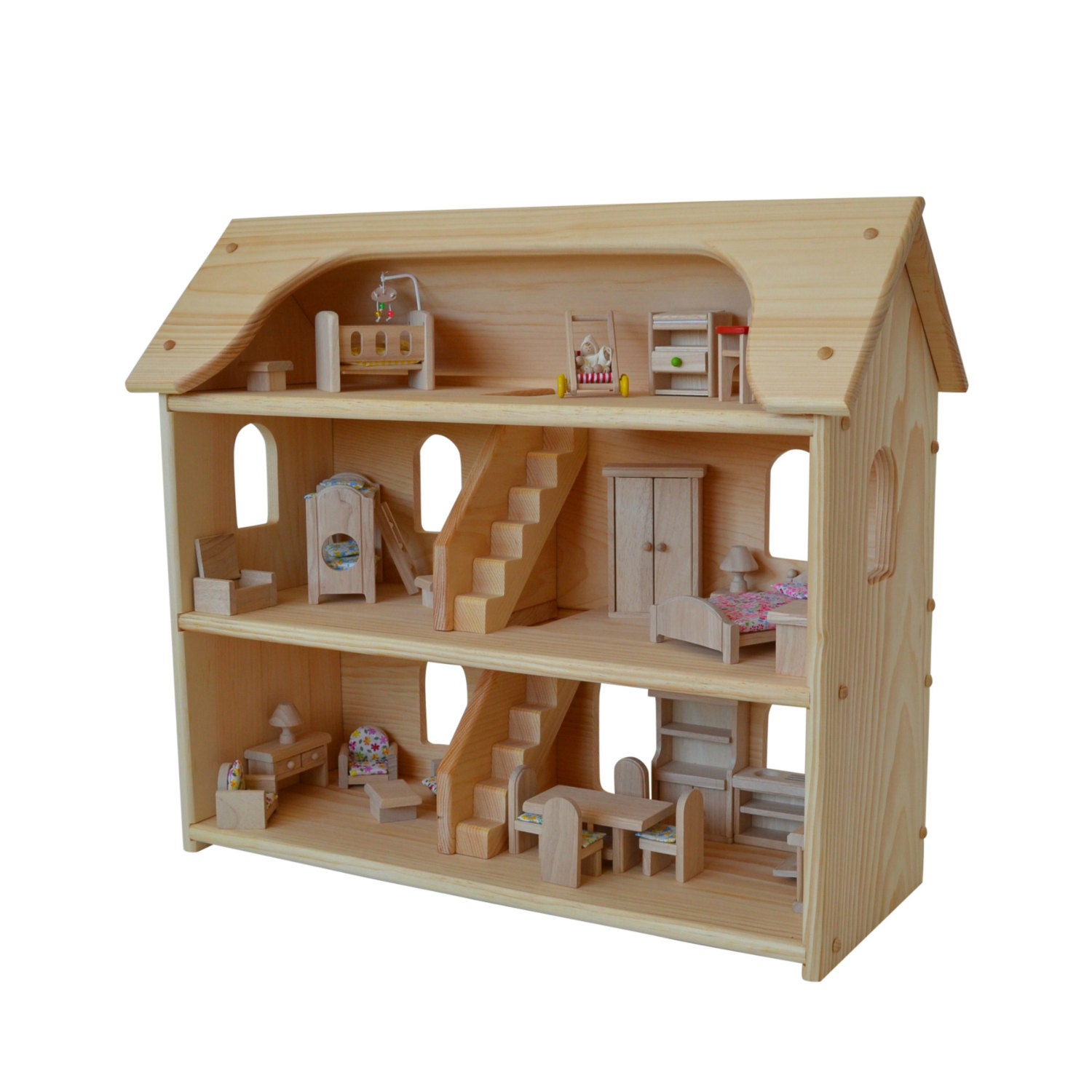 Handcrafted Natural Wooden Toy Dollhouse Furniture Set-Waldorf