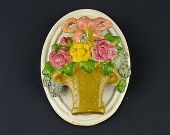Vintage Hubley Cast Iron Door Knocker - Flowers In Basket - 1930s