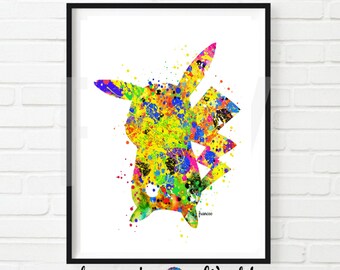 Pokemon Pikachu Print Watercolor Art Home Decor Nursery Print, Pokemon Decor Pokemon Printable Pokemon Gift Wall Decor Pikachu Picture