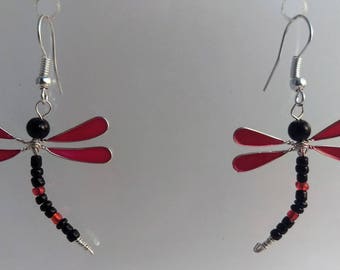 Red and black Dragonfly earrings
