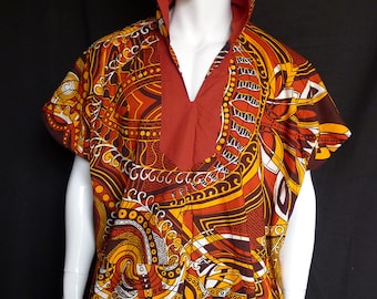 Spirit World Poncho© Vlisco African Wax Print, Caftan, Dashiki Menswear, Festival Clothing