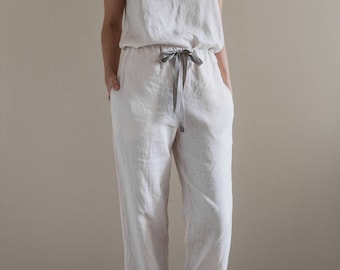 Linen sleepwear / White pajama set / Linen pyjama / Linen pants / White pajama pants / White pajama top / Womens pajamas