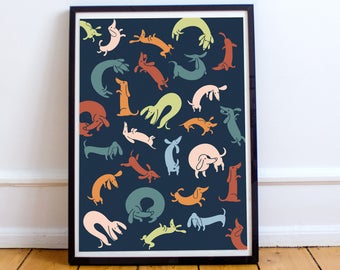 Chinese New Year - Art Print, Dachshund, Lunar New Year, nursery decor, baby shower gift,Year of the Dog 2018,gift for her,dog nursery decor