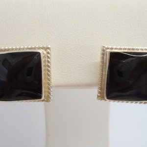 Taxco Earrings, Sterling Earrings, Stud Earrings, Taxco Studs, Taxco Sterling Silver Black Enamel Stud Post Earrings T4-127 #1462