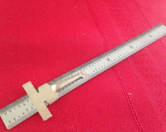 Vintage six inch metal ruler Mitutoyo with pocket attachment ultimate nerd geek