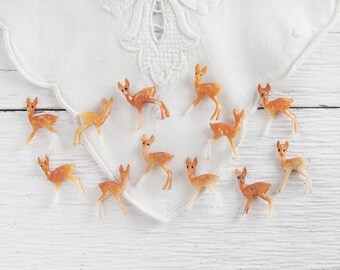 Vintage Plastic Deer - One Dozen Tiny Deer, Miniature Craft Figurines, Old Stock Made in Hong Kong