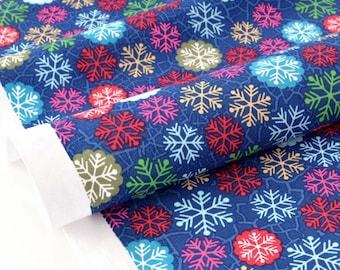 Fabric theme Christmas-snowflake multicolor American blue x 50cm