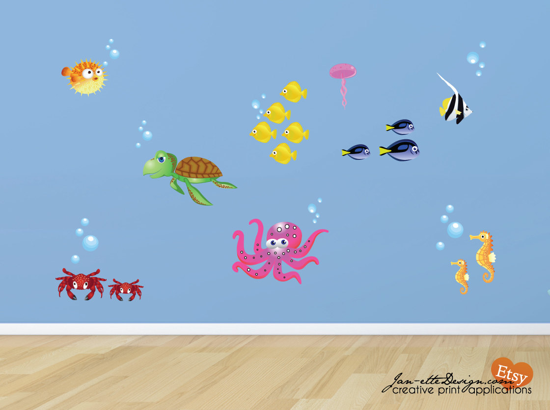 Kids wall Decals Colorful Fish Fabric Wall Decals Ocean Wall