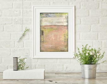Abstract Print, Mixed Media Art Print, Abstract Art, Fine Art Print, Contemporary Art Print, 8"x10" or 11"x14" pale pink white "Camellia"
