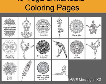 Summer SALE Yoga Art Printable15 Coloring Pages For AdultsColoring Book Poses Mandala Printable DIY Zen Meditation Mant