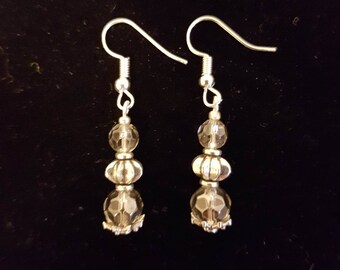 Smokey Crystal and Silver Drop Earrings