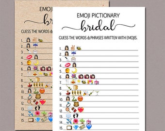 Bridal Shower Game pictionary, Bridal Pictionary, emoji pictionary bridal shower game, Wedding Shower Game, Bachelorette Party Rustic B11
