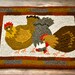 28 x 17 Hooked Rug Pattern on linen - "Hens in the Yard"