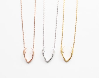 Antler Necklace, Choker Necklace, Deer Antler Charm, Reindeer, Deer Head Necklace, Layering Necklace