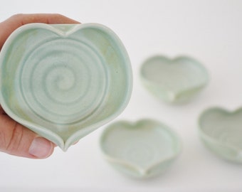 IN STOCK, Turquoise Heart Ring Holder, Wheel Thrown Clay Jewelry Bowl, Pottery Ring Dish