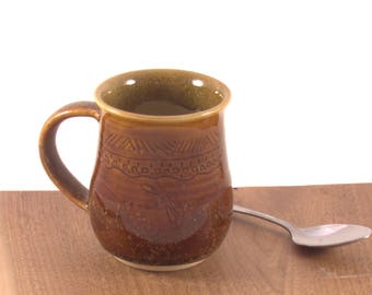 Unique artisan Pottery mug. Wheel thrown stoneware mug. Handmade Pottery cup Dragonfly design.