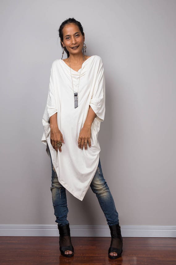 White tunic Off White Sweater Dress Batwing Tunic Top