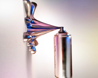 Silver Splash Spraycan Graffiti Sculpture