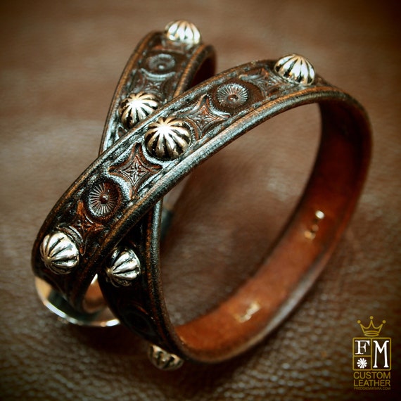 Leather bracelet cuff Lean and Sexy distressed black Cowboy Cowgirl western style wristband made for You in Brooklyn USA by Freddie Matara