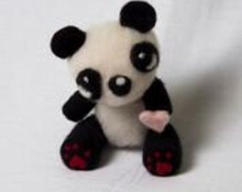 Needle Felted Giant Panda with Pink Heart Wool Felted Giant Panda Unique gift
