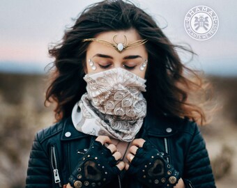 TOPI Beige Bandana Dust Mask Buff Scurf Headwear White Peacock