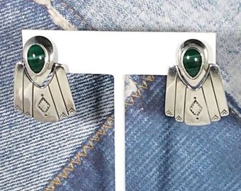 Malachite Sterling Silver Earrings Native American Southwestern Dangle Earrings
