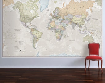 Huge Classic World Map- Vintage, elegant, home decor, home, bedroom, living room, wall art, map poster, wall hanging