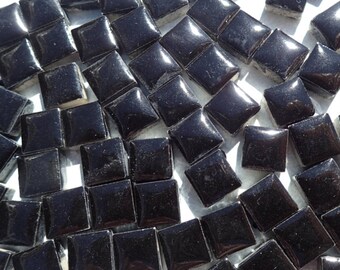 Black Square Mosaic Tiles - 1 cm Ceramic - Half Pound in Ebony