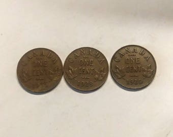 Three Nice Canadian Pennies Wheat 1920 1928 & 1935 from long held collection
