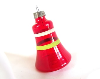 Vintage Unsilvered, Striped Red Large Bell Christmas Ornament USA