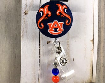 Auburn Tigers Retractable Badge Reel with Custom Beading